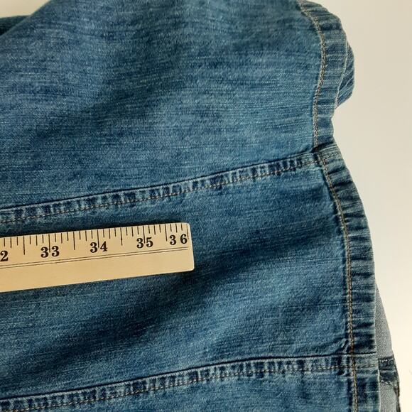 Vintage Y2K Denim Dress Halter Mini Sun Dress Med Wash Jean Dress Womens 16 - Picture 8 of 8